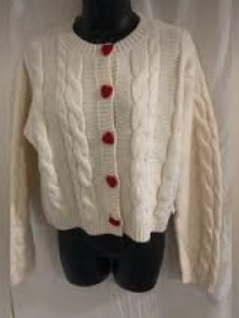 Luna + Ivy Anthropologie Cable Knit Button Up Cardigan Heart Buttons Size XS